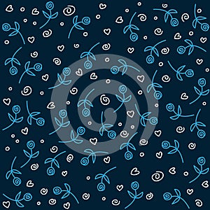 Pattern blue flowers on a dark blue background