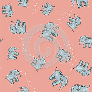 Pattern of blue and grey elephants. Background with elephants. Children`s pattern. Background of cute elephants. doodle style.