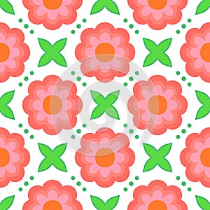 Pattern with bold stylized flowers in 1970s style