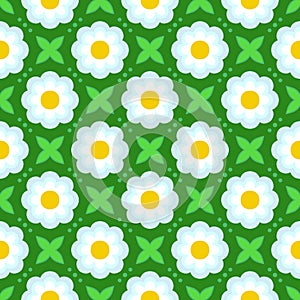 Pattern with bold stylized flowers in 1970s style