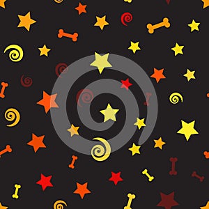 Pattern with bones, spirals, stars. Seamless vector background