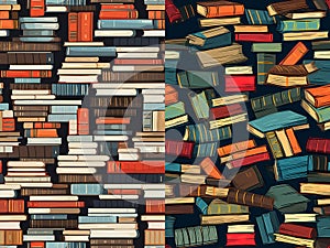 Pattern of books textbooks for a background. School street and lesson of students.