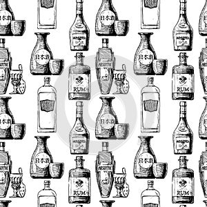 Pattern with bottles of alcohol