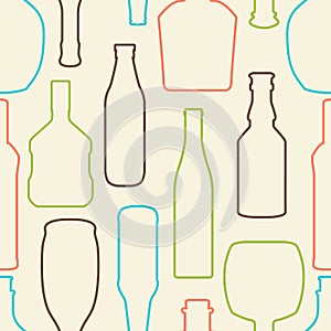 Pattern with bottles. Seamless color contours of bottles on light background.