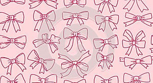Pattern of bows drawn in a simplistic, sketch-like style. The bows are outlined in red photo