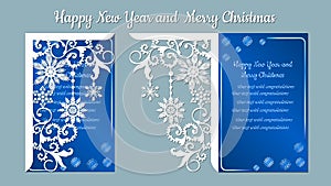 Pattern, branch with snowflakes. Christmas invitation with a snowflake. Vector. Cliche. Merry Christmas and New Year. For laser