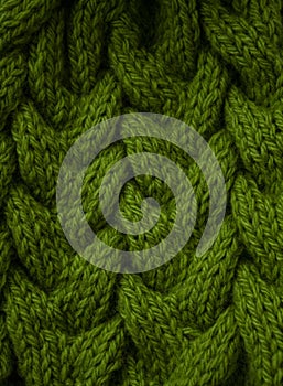 Pattern bright saturated green woolen thread, knitted