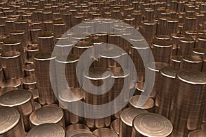 Pattern of brushed copper cylinders of different length