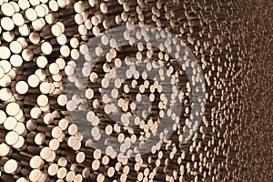 Pattern of brushed copper cylinders of different length