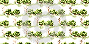 Pattern of bushes and grass in watercolor