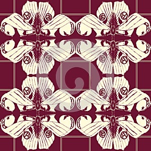 Seamless vector pattern with linear butterflies