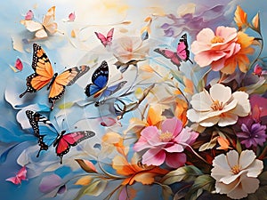 Pattern with butterfly's and simple pretty small flowers