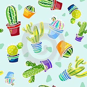 Pattern with cactuses on light background