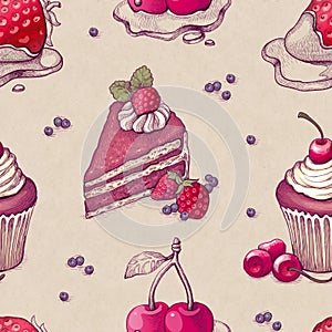 Pattern with cake illustrations