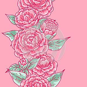 Pattern with camellia flowers. Beautiful decorative plants.