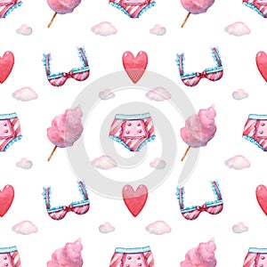 Pattern with candy floss, lingerie and hearts