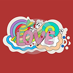 Pattern candy, lollipop, berries, text and ghosts. Pure love. Do