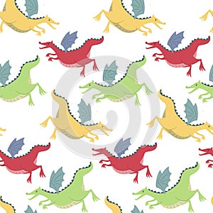 Pattern with cartoon dragons on white background.