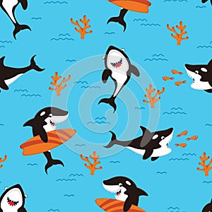 Pattern with cartoon killer whales