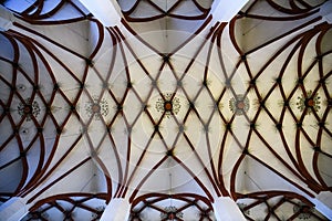 Pattern on the ceiling of Lutheran St. Thomas Church Thomaskirche Interior in Leipzig, Germany. November 2019