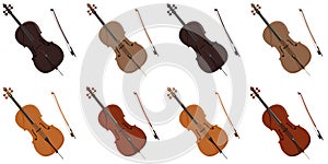 Pattern with cellos on a white background, violins, musical string instruments.