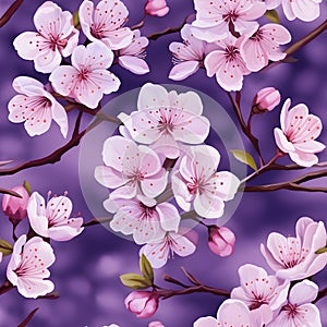 pattern of Cherry Blossom flowers (Sakura) in spring season. Watercolor illustration nature background, Generative AI