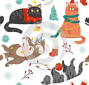 Pattern with Christmas cats