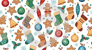 Festive Christmas Holiday Elements Seamless Pattern