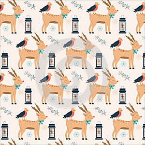 Pattern with Christmas deer. Vector illustration