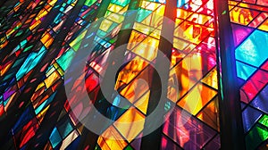 Pattern of church windows casting colorful light in a repeated motif