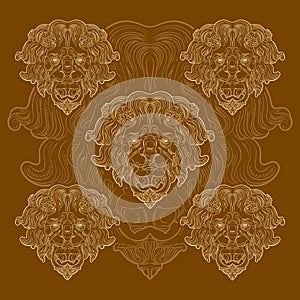 a pattern of classic lions, vintage vector illustration of an architectural element in brown tones