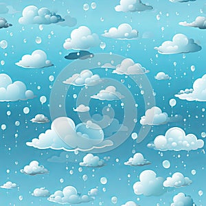 Pattern with Clouds and Rain in a Painting Style for Backgrounds and Textiles