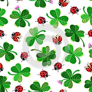 Pattern with clover and ladybugs.