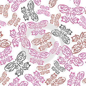 Pattern with colored decorative butterflies