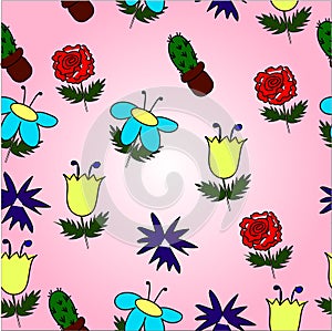 Pattern with colored flowers