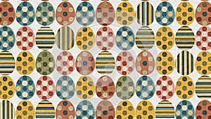 A pattern of colorful eggs on a white background (ai generated)