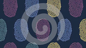 Pattern of Colorful Fingerprints on a Dark Blue Background