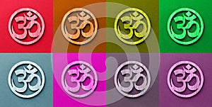 Pattern of colorful Om or Aum mantra symbol