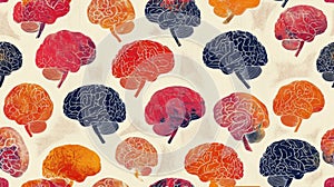 A pattern of a colorful painting with many different colored brains, AI