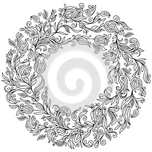 Pattern for coloring book. Floral, doodle, , wreath