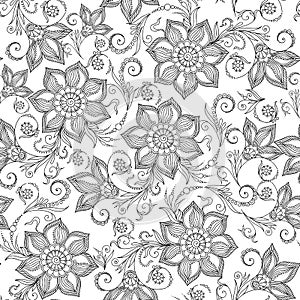 Pattern for coloring book. Henna Mehendy Tattoo Doodles Seamless photo
