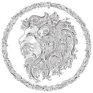 Pattern for coloring book. Lion.