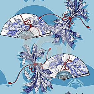 A pattern combining Japanese folding fan and noshi, photo