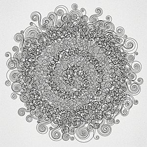 Pattern composed of numerous spirals and swirls tightly interwove