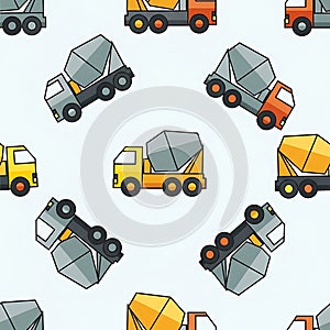 Pattern of Construction Vehicles in a Repeating Cartoon Style