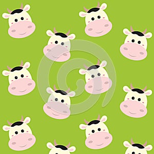 Pattern cows on a green background. Vector illustration