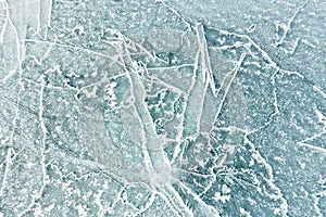 The pattern of cracks on the blue ice of Lake Baikal