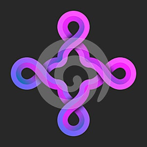 Pattern cross shape 3d art logo, intertwine one line Infinite geometric form, purple gradient infinite artwork symbol