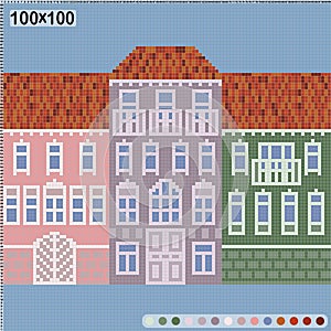 Pattern for cross stitch or knitting - colorful old european city houses