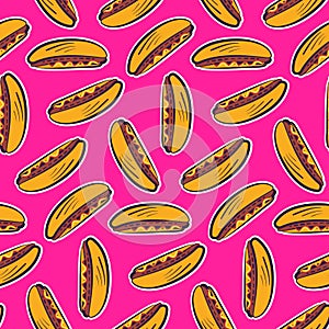 Pattern with cute cartoon american hot dog